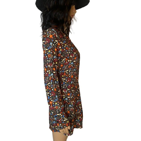 Zara Trafaluc Floral Button Front Romper Black Long Sleeve Size S Boho - Picture 4 of 9